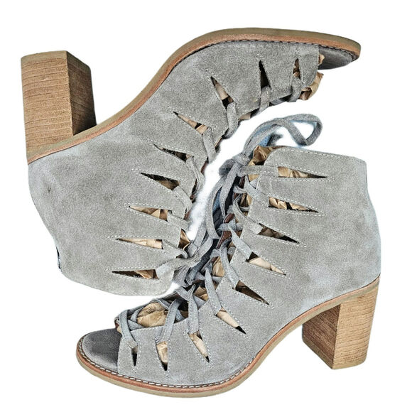 Suede Open Toe Bootie Jeffrey Campbell Size 10 Taupe Leather Ghillie Sandal Boot - Picture 12 of 13